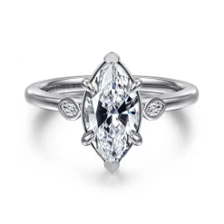 Best Gabriel & Co. Charli - 14K White Gold Bezel Prong Marquise Shape Three Stone Diamond Engagement Ring