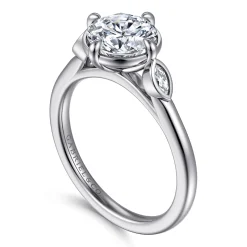 Outlet Gabriel & Co. Charli - 14K White Gold Bezel Prong Round Three Stone Diamond Engagement Ring
