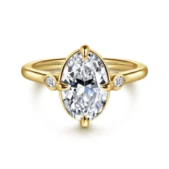Sale Gabriel & Co. Charli - 14K Yellow Gold Bezel Prong Oval Three Stone Diamond Engagement Ring