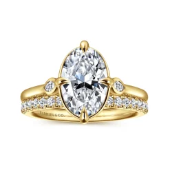 Sale Gabriel & Co. Charli - 14K Yellow Gold Bezel Prong Oval Three Stone Diamond Engagement Ring