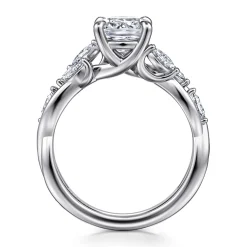 Clearance Gabriel & Co. Charlina - 14K White Gold Floral Cushion Cut Diamond Engagement Ring