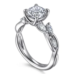 Clearance Gabriel & Co. Charlina - 14K White Gold Floral Cushion Cut Diamond Engagement Ring