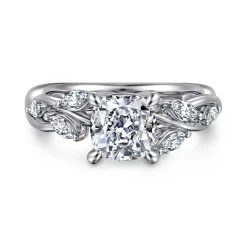 Clearance Gabriel & Co. Charlina - 14K White Gold Floral Cushion Cut Diamond Engagement Ring