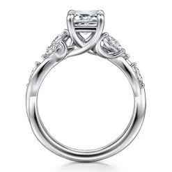 Discount Gabriel & Co. Charlina - 14K White Gold Floral Emerald Cut Diamond Engagement Ring