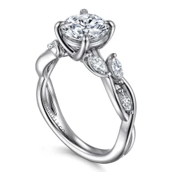 Sale Gabriel & Co. Charlina - 14K White Gold Floral Round Diamond Engagement Ring
