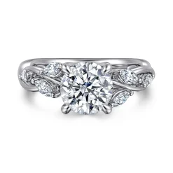 Sale Gabriel & Co. Charlina - 14K White Gold Floral Round Diamond Engagement Ring