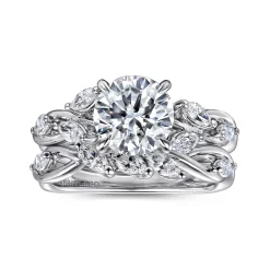 Sale Gabriel & Co. Charlina - 14K White Gold Floral Round Diamond Engagement Ring