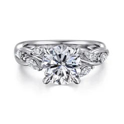 Hot Gabriel & Co. Charlina - 14K White Gold Floral Round Diamond Engagement Ring