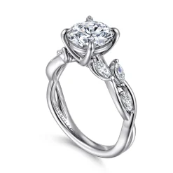 Hot Gabriel & Co. Charlina - 14K White Gold Floral Round Diamond Engagement Ring