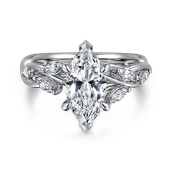 New Gabriel & Co. Charlina - 14K White Gold 6 Prong Floral Marquise Shape Diamond Engagement Ring