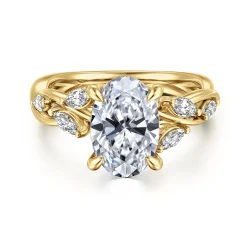 Best Gabriel & Co. Charlina - 14K Yellow Gold Floral Oval Diamond Engagement Ring