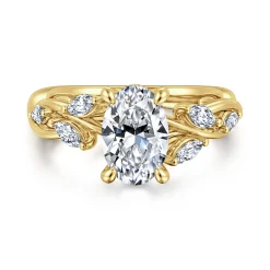 Best Gabriel & Co. Charlina - 14K Yellow Gold Floral Oval Diamond Engagement Ring