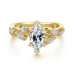 Discount Gabriel & Co. Charlina - 14K Yellow Gold Floral Marquise Diamond Engagement Ring