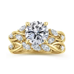 Best Gabriel & Co. Charlina - 14K Yellow Gold Floral Round Diamond Engagement Ring