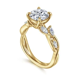 Best Gabriel & Co. Charlina - 14K Yellow Gold Floral Round Diamond Engagement Ring
