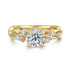 Best Gabriel & Co. Charlina - 14K Yellow Gold Floral Round Diamond Engagement Ring