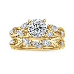 Best Gabriel & Co. Charlina - 14K Yellow Gold Floral Round Diamond Engagement Ring