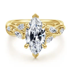 Clearance Gabriel & Co. Charlina - 14K Yellow Gold 6 Prong Floral Marquise Shape Diamond Engagement Ring