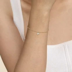 Hot Gabriel & Co. Charm Bracelet Heart 14K Yellow Gold White Sapphire Bujukan
