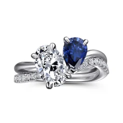 Outlet Gabriel & Co. Cherish - 14K White Gold Toi et Moi Oval Sapphire and Diamond Engagement Ring
