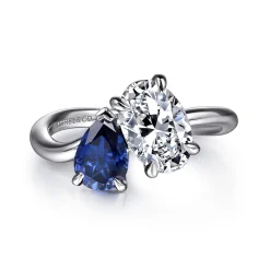 Outlet Gabriel & Co. Cherish - 14K White Gold Toi et Moi Oval Sapphire and Diamond Engagement Ring