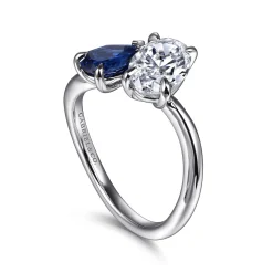 Outlet Gabriel & Co. Cherish - 14K White Gold Toi et Moi Oval Sapphire and Diamond Engagement Ring