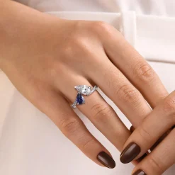 Discount Gabriel & Co. Chessie - 14K White Gold Toi et Moi Pear Shape Sapphire and Diamond Engagement Ring