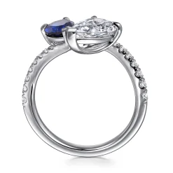 Discount Gabriel & Co. Chessie - 14K White Gold Toi et Moi Pear Shape Sapphire and Diamond Engagement Ring