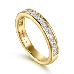 Clearance Gabriel & Co. Chloé - 14K Yellow Gold Channel Setting Princess Cut and Round Diamond Anniversary Band - 0.75 ct