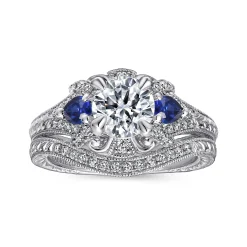 Sale Gabriel & Co. Chrystie - 14K White Gold Round Sapphire and Diamond Engagement Ring