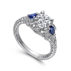 Sale Gabriel & Co. Chrystie - 14K White Gold Round Sapphire and Diamond Engagement Ring