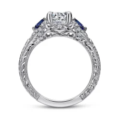 Sale Gabriel & Co. Chrystie - 14K White Gold Round Sapphire and Diamond Engagement Ring