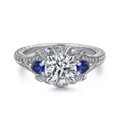 Sale Gabriel & Co. Chrystie - 14K White Gold Round Sapphire and Diamond Engagement Ring