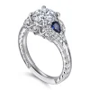 Sale Gabriel & Co. Chrystie - 14K White Gold Round Sapphire and Diamond Engagement Ring