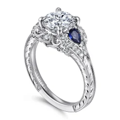 Sale Gabriel & Co. Chrystie - 14K White Gold Round Sapphire and Diamond Engagement Ring