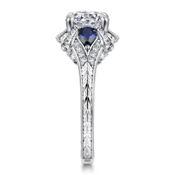 Sale Gabriel & Co. Chrystie - 14K White Gold Round Sapphire and Diamond Engagement Ring