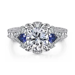 Sale Gabriel & Co. Chrystie - 14K White Gold Round Sapphire and Diamond Engagement Ring
