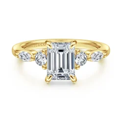 Clearance Gabriel & Co. Cian - 14K Yellow Gold Emerald Cut Five Stone Diamond Engagement Ring