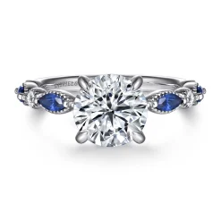 Gabriel & Co. Cindie - 14K White Gold Round Sapphire and Diamond Engagement Ring