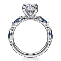 Gabriel & Co. Cindie - 14K White Gold Round Sapphire and Diamond Engagement Ring