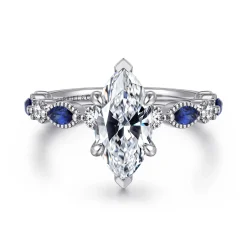 Clearance Gabriel & Co. Cindie - 14K White Gold Round Sapphire and Diamond Engagement Ring