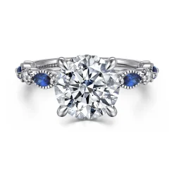 Best Gabriel & Co. Cindie - 14K White Gold Round Sapphire and Diamond Engagement Ring