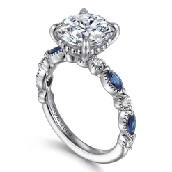 Best Gabriel & Co. Cindie - 14K White Gold Round Sapphire and Diamond Engagement Ring