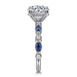 Best Gabriel & Co. Cindie - 14K White Gold Round Sapphire and Diamond Engagement Ring