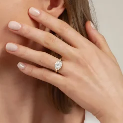 New Gabriel & Co. Cindy - 14K White-Yellow Gold Elongated Cushion Diamond Engagement Ring