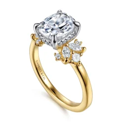 New Gabriel & Co. Cindy - 14K White-Yellow Gold Elongated Cushion Diamond Engagement Ring