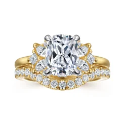 New Gabriel & Co. Cindy - 14K White-Yellow Gold Elongated Cushion Diamond Engagement Ring