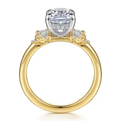 New Gabriel & Co. Cindy - 14K White-Yellow Gold Elongated Cushion Diamond Engagement Ring