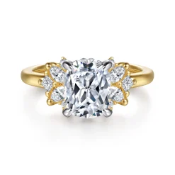 New Gabriel & Co. Cindy - 14K White-Yellow Gold Elongated Cushion Diamond Engagement Ring