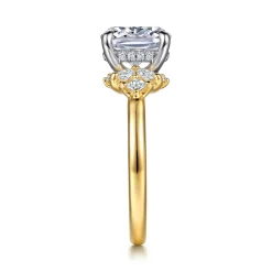 New Gabriel & Co. Cindy - 14K White-Yellow Gold Elongated Cushion Diamond Engagement Ring
